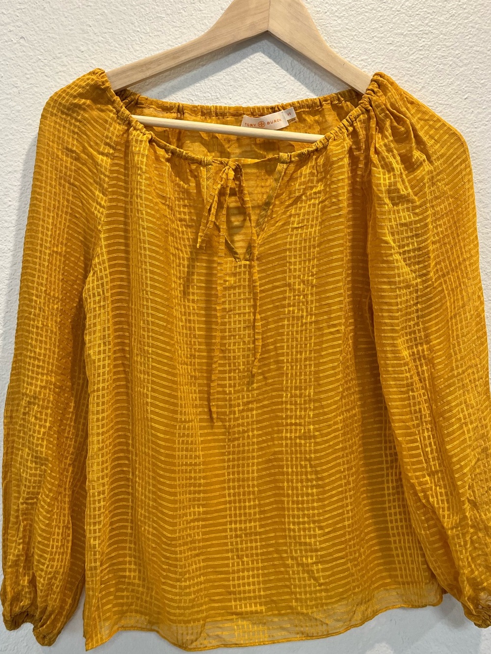Tory Burch Golden Yellow Tie-Neck Peasant Blouse